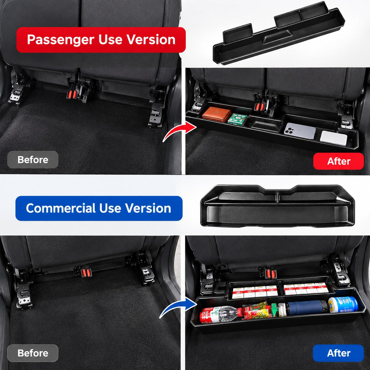 GWM Cannon 2025 rear seat storage box before and after installation for passenger and commercial use