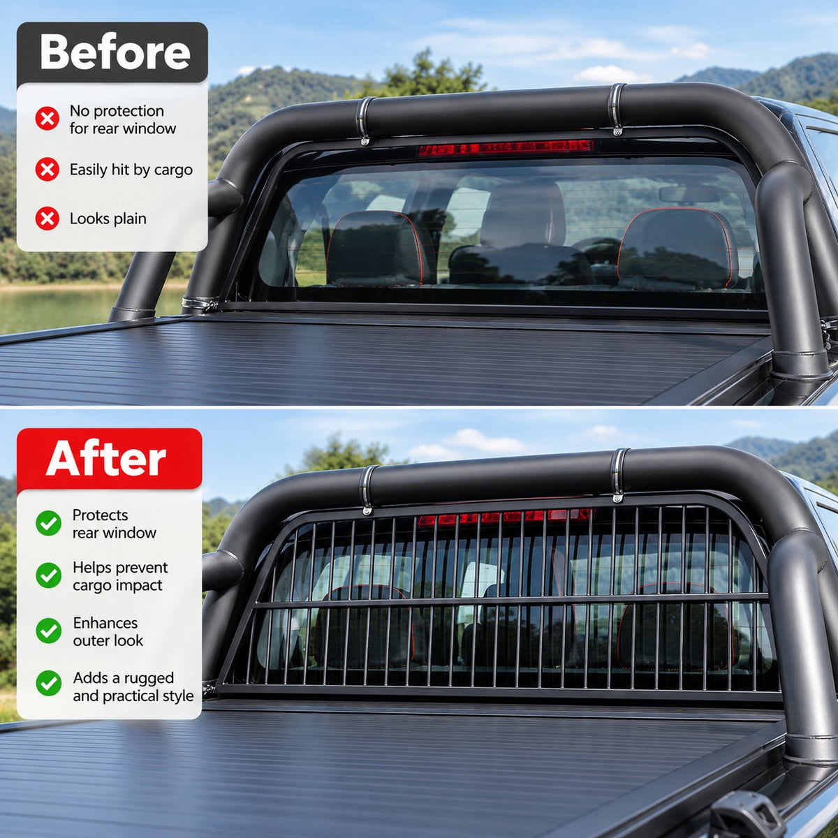 GWM Cannon King Kong rear window before and after installing the metal protection net