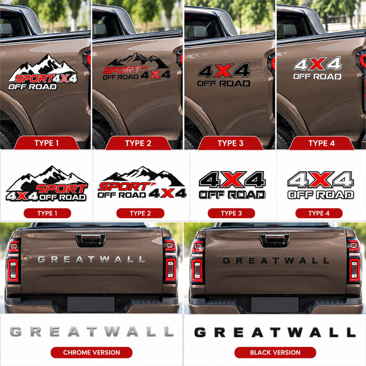 GWM Cannon rear door decal styles and chrome black GREATWALL lettering installed
