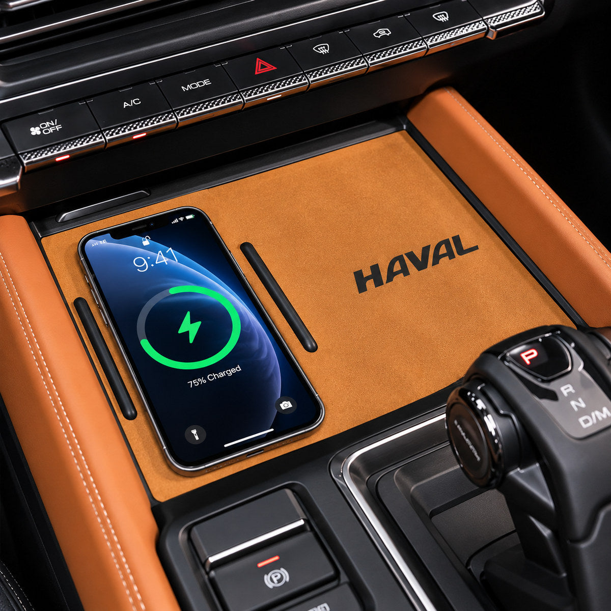 GWM Haval H9 2024-2025 leather orange console mat with phone