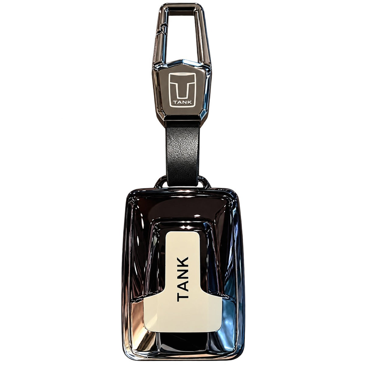 GWM TANK 300 500 car key fob case cover with black leather strap and TANK logo