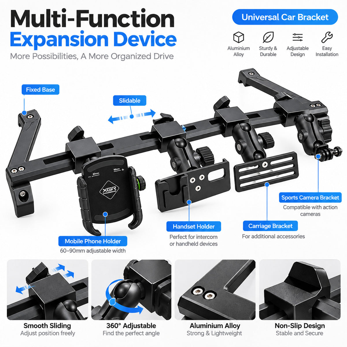 GWM Tank 300 multi-function central expansion bracket with mobile phone holder, handset holder, carriage bracket and sports camera mount