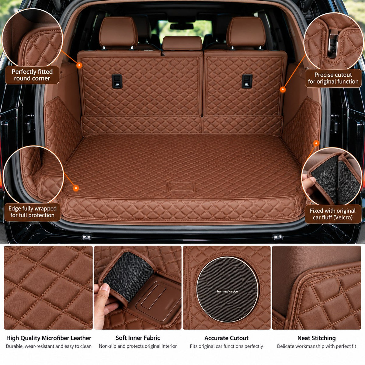 GWM TANK 700 coffee brown trunk mat showing quilted edges, corner fit, cutouts and inner fabric backing