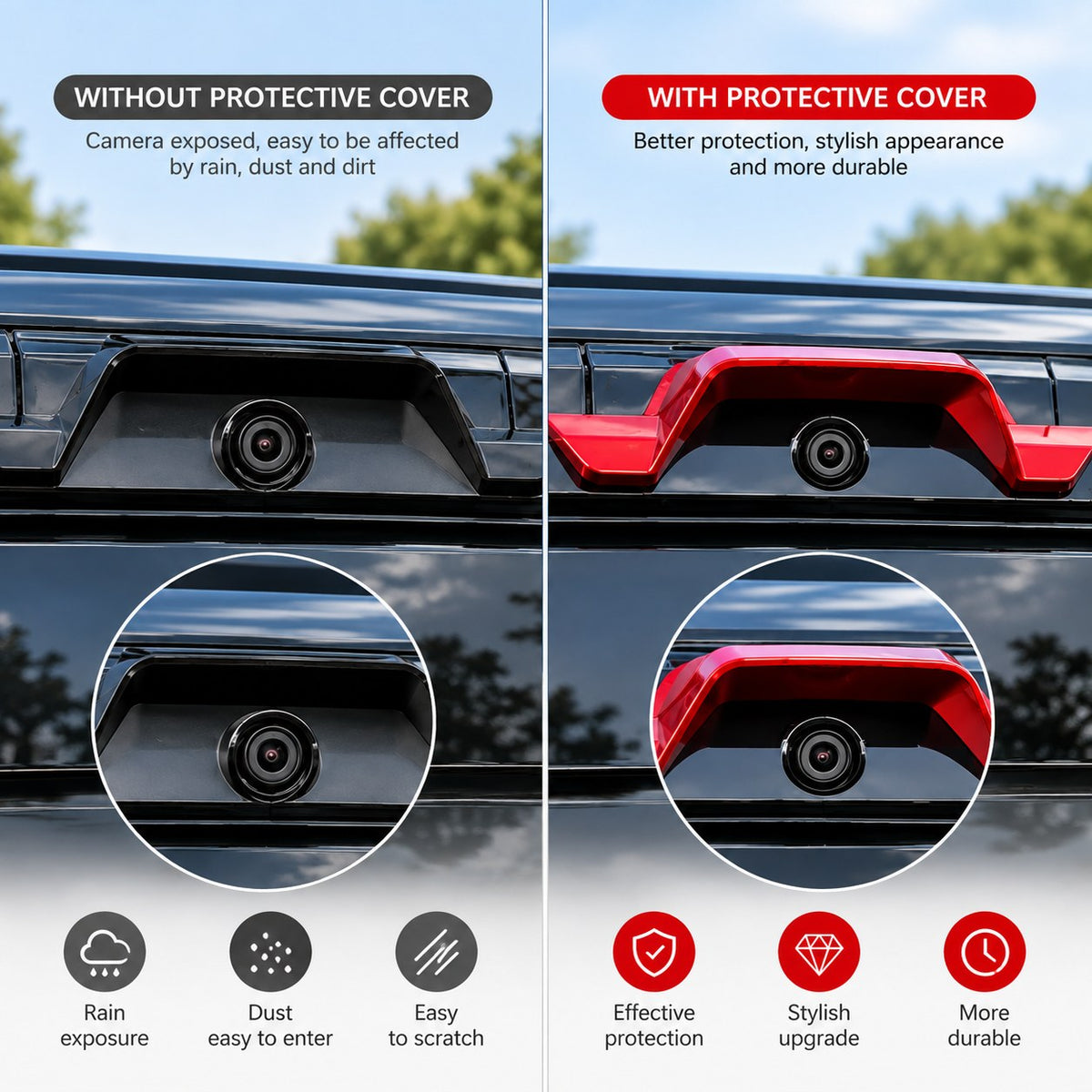 GWM TANK 700 rear camera comparison without and with protective cover