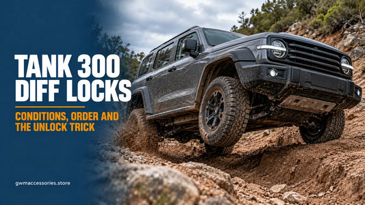 GWM Tank 300 diff locks infographic showing off-road wheel articulation and differential lock use