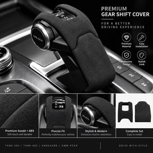 Black TANK gear shift cover premium suede design with product features