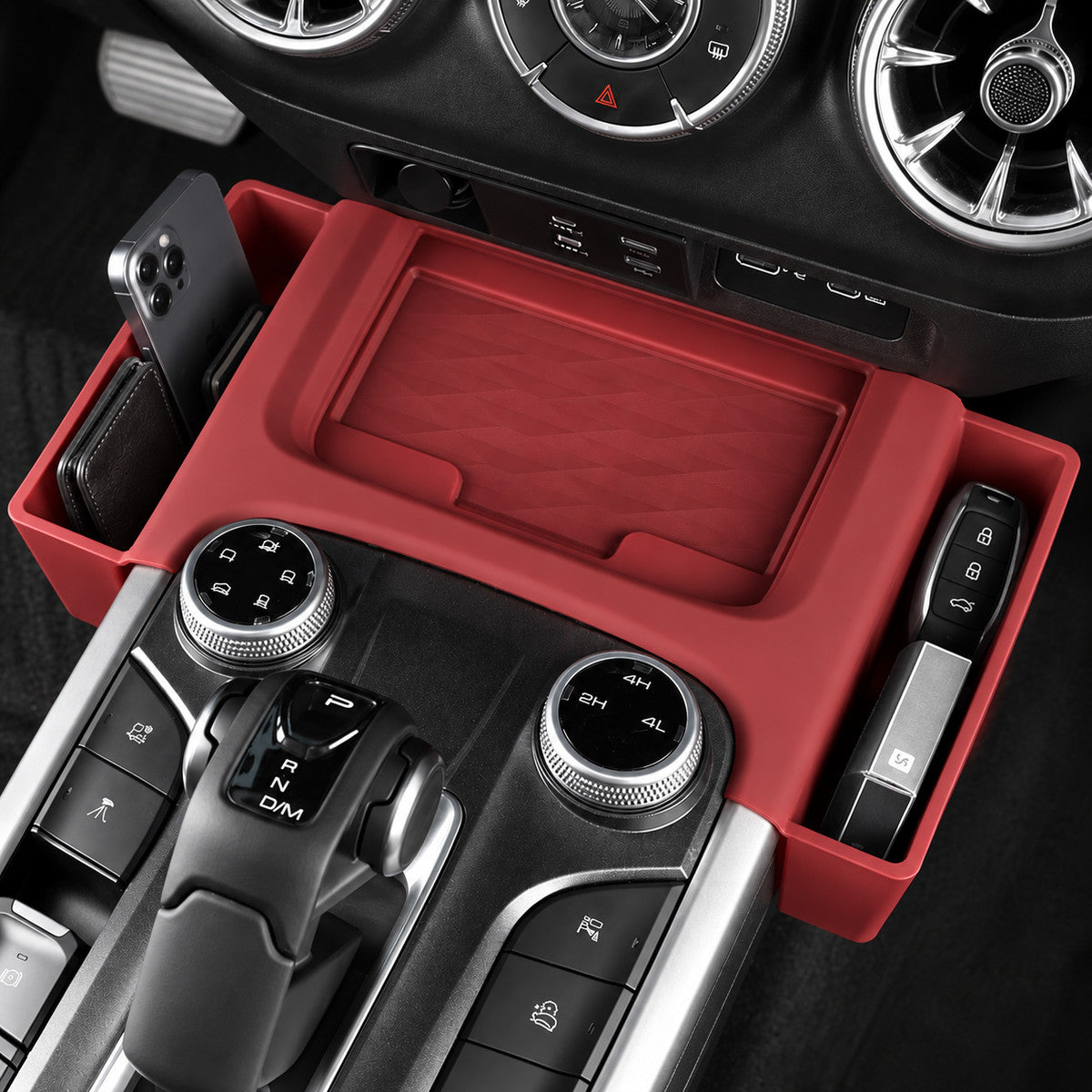 Great Wall TANK 300 red storage box installed in the central console