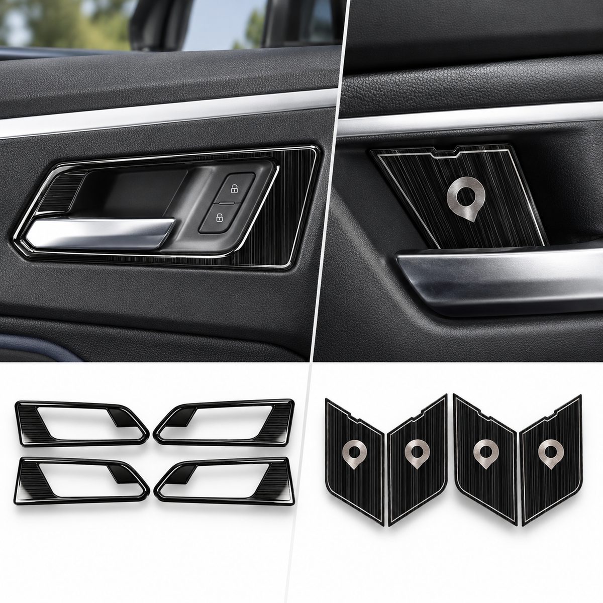 GWM Cannon 2024-2025 interior door handle cover shown in multiple black finish variants
