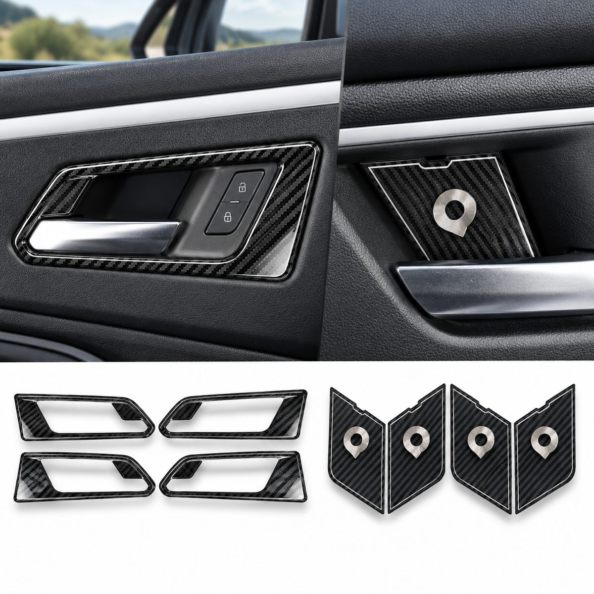 GWM Cannon 2024-2025 interior door handle cover shown in multiple carbon finish variants