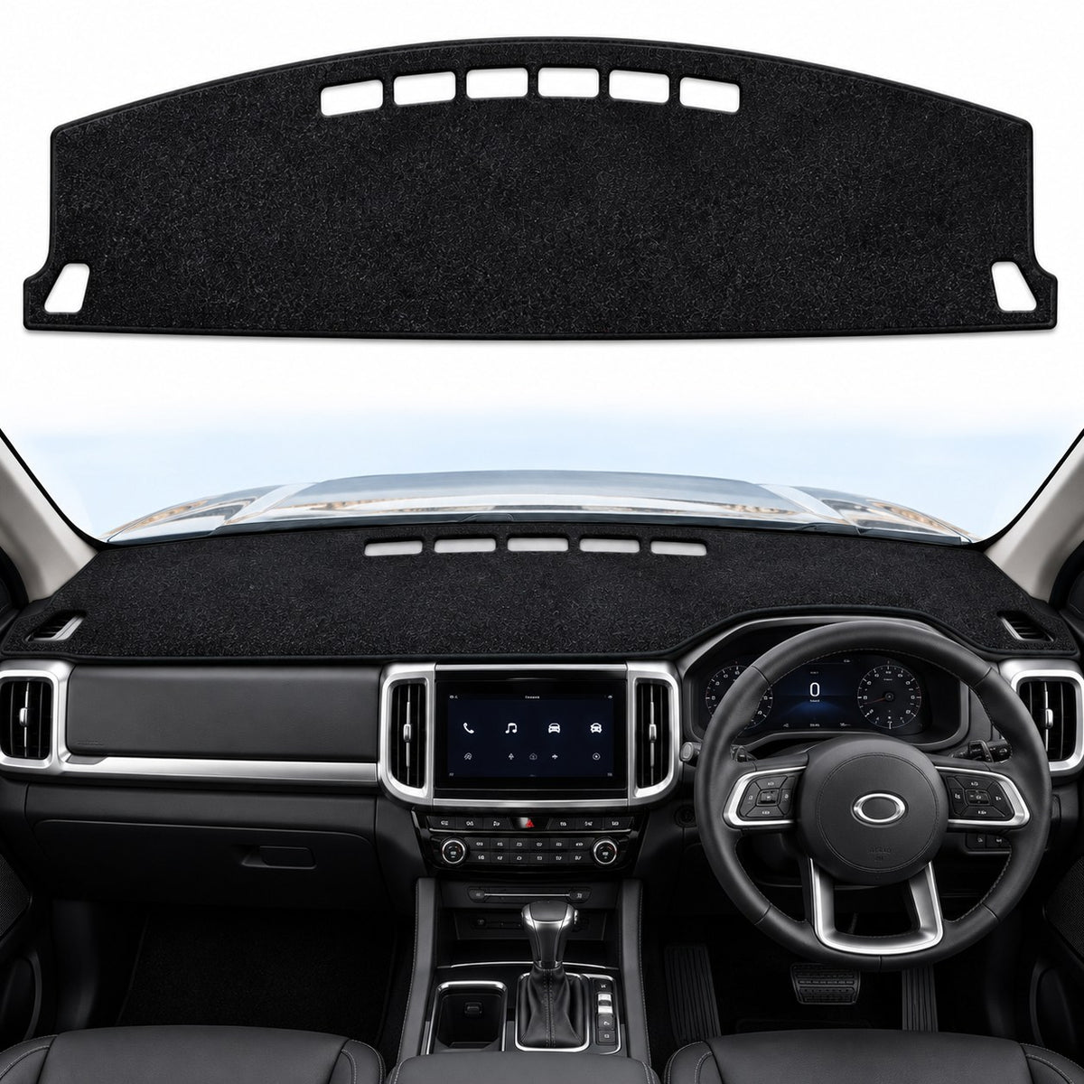 GWM Cannon 2025-2027 black flannel dashboard cover installed in right-hand-drive interior