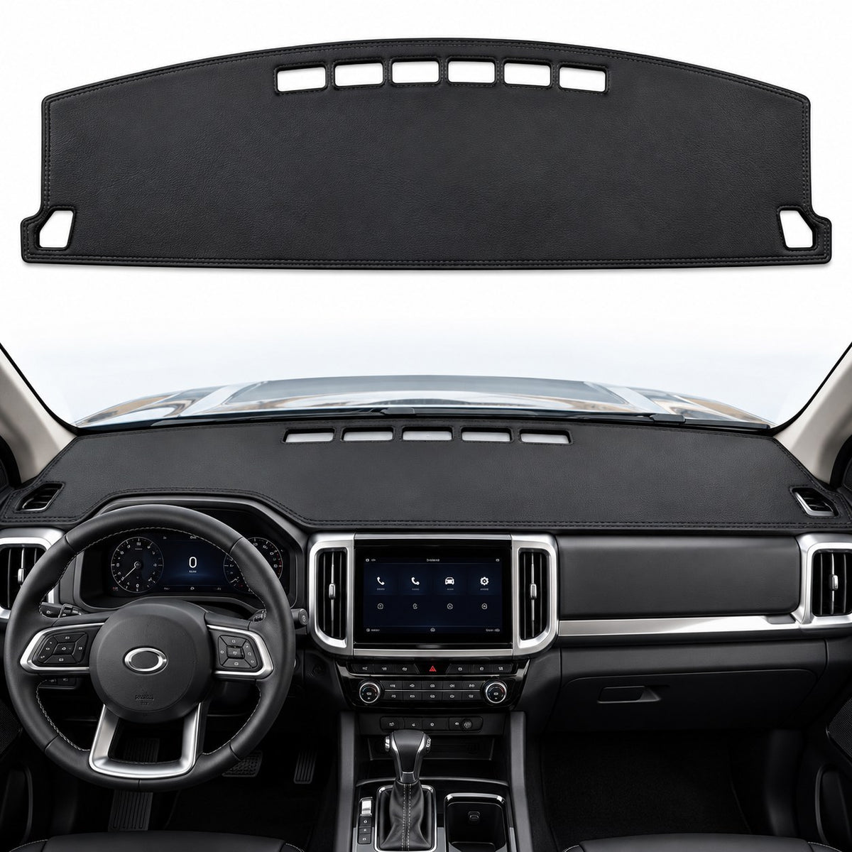 GWM Cannon 2025-2027 black leather dashboard cover installed in left-hand-drive interior