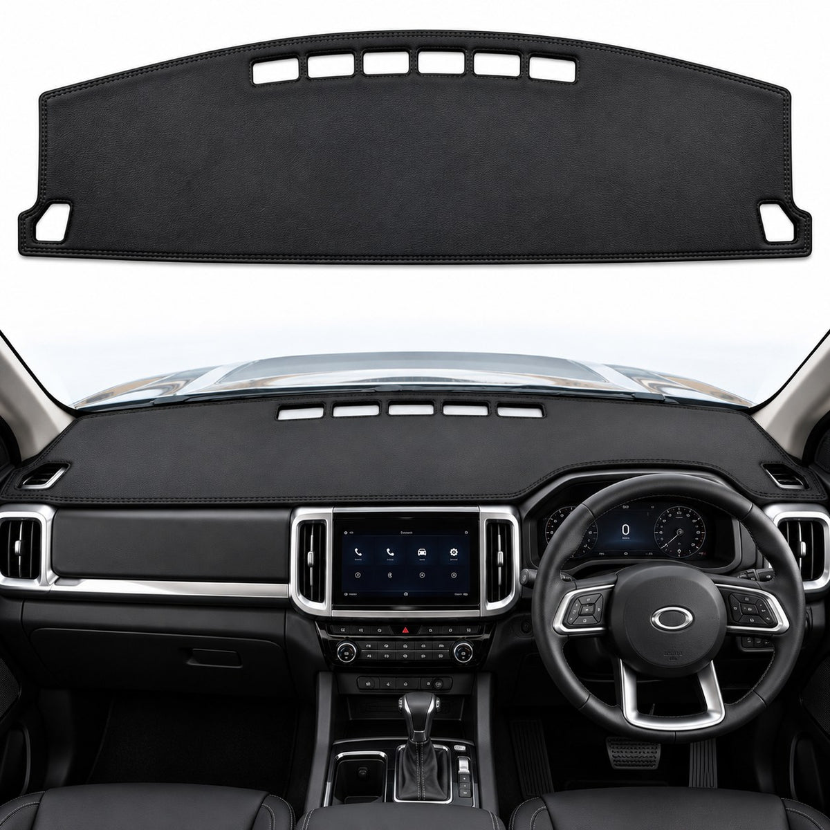 GWM Cannon 2025-2027 black leather dashboard cover installed in right-hand-drive interior