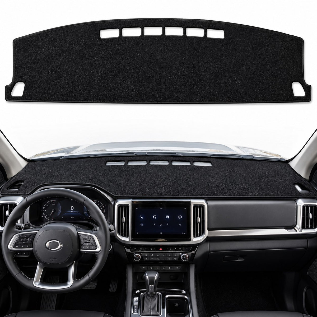GWM Cannon 2025-2027 black polyester dashboard cover installed in left-hand-drive interior