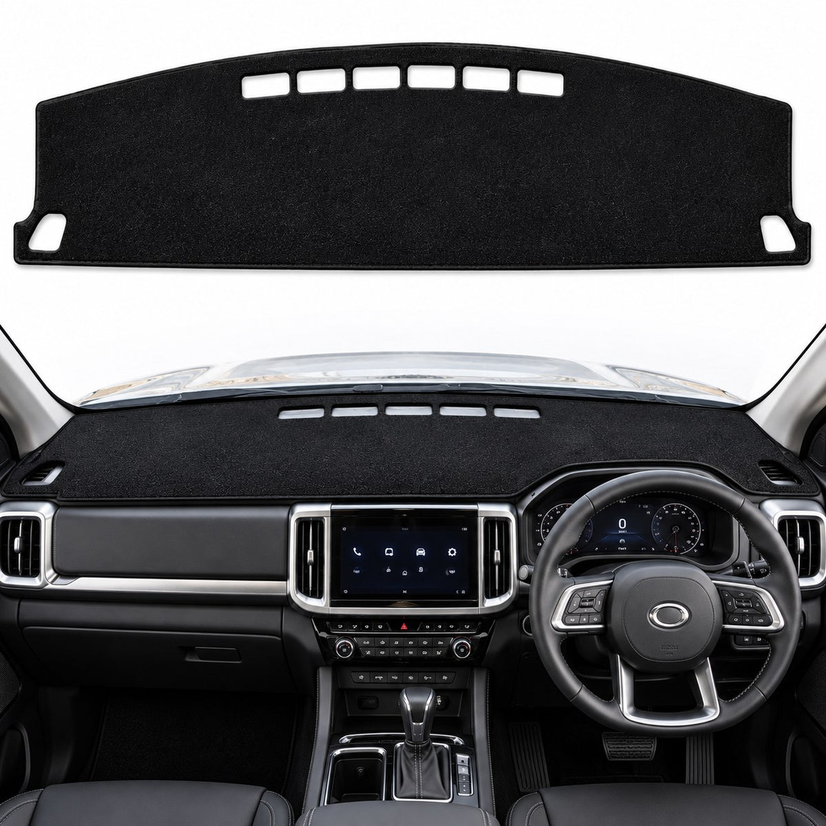 GWM Cannon 2025-2027 black polyester dashboard cover installed in right-hand-drive interior