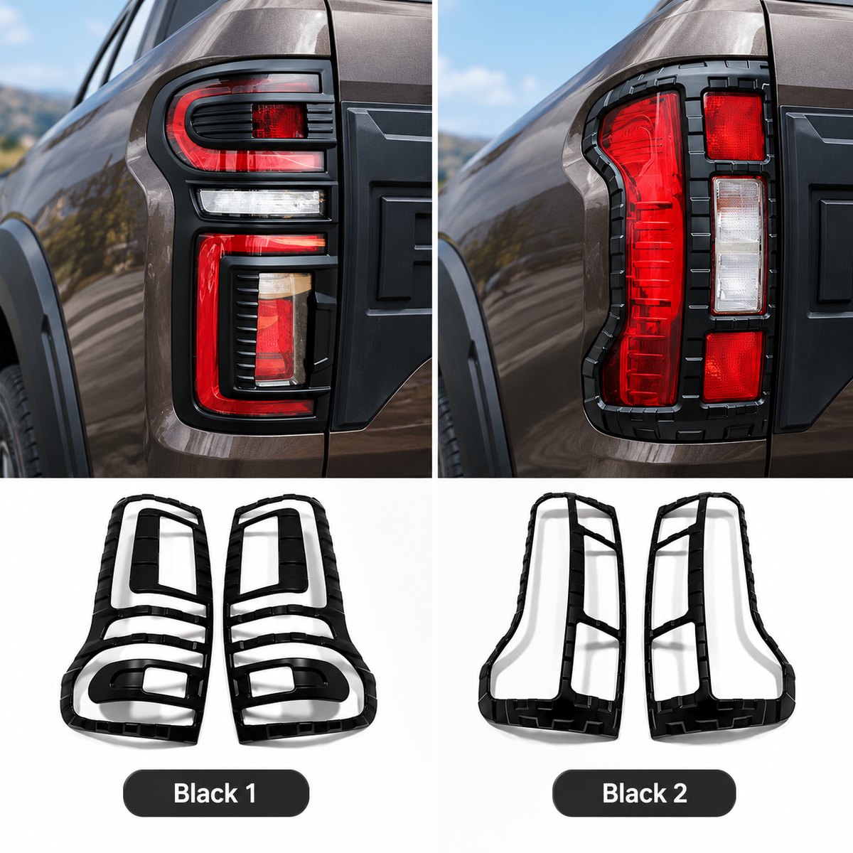 GWM Cannon Black 1 and Black 2 rear tail light frame covers installed