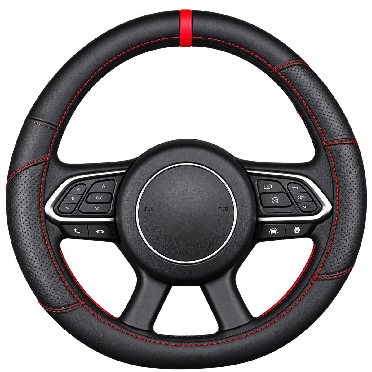 GWM Cannon black steering wheel cover with red stitching