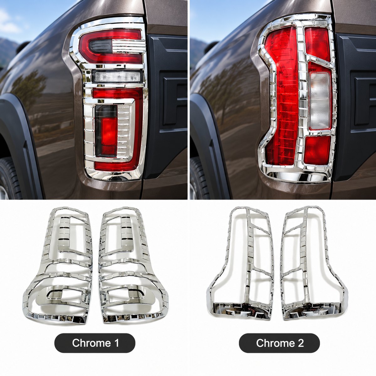 GWM Cannon Chrome 1 and Chrome 2 rear tail light frame covers installed