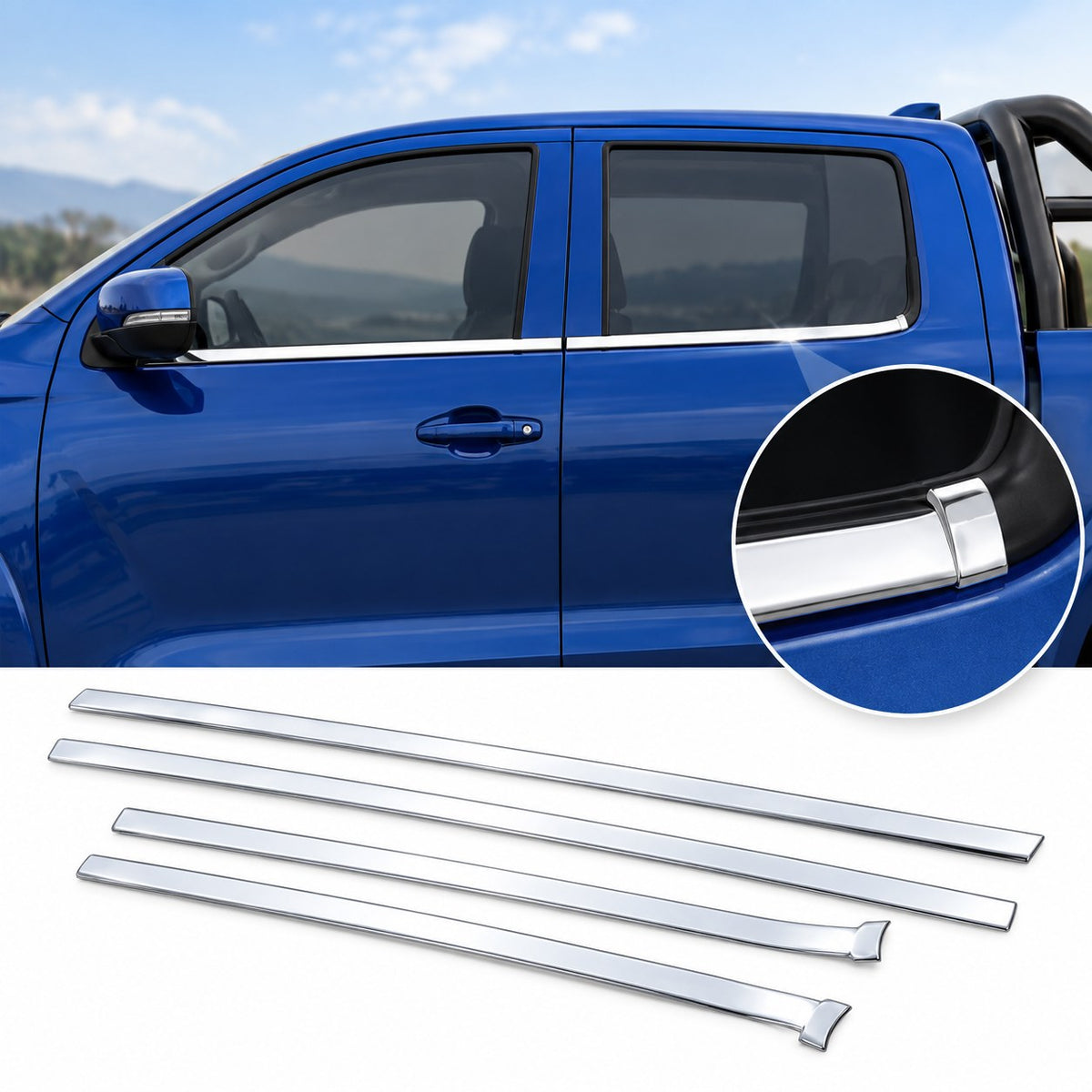 GWM Cannon with chrome window trim installed along the upper window frame