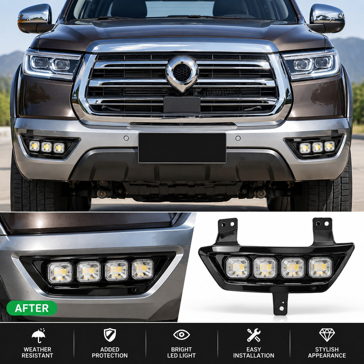 GWM Cannon Commercial front LED fog lamp installed