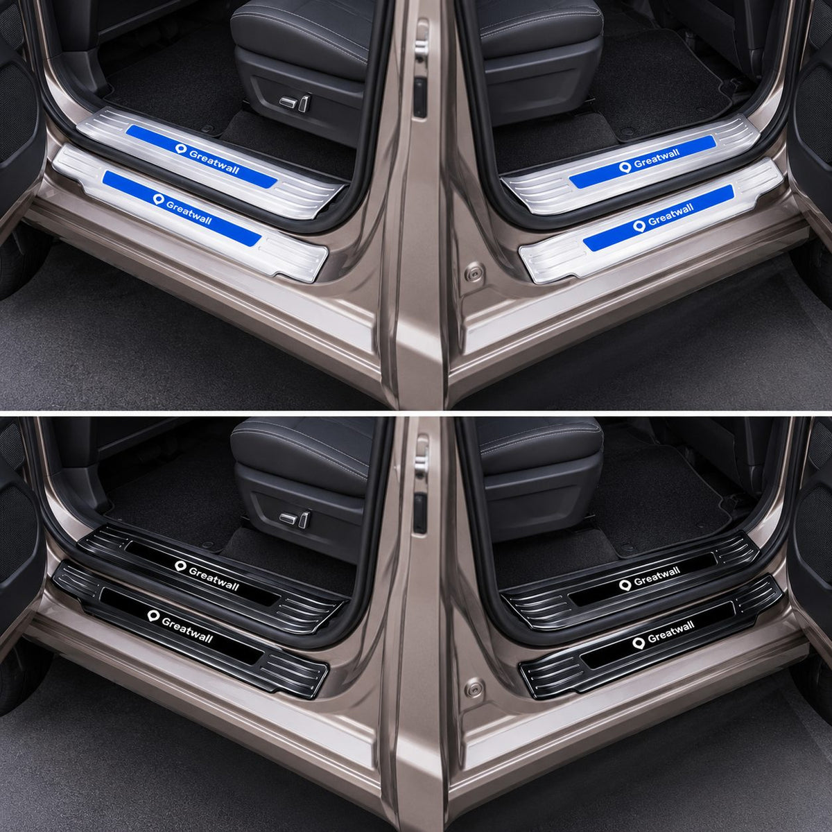GWM Cannon door sill scuff plates installed in silver and black finishes