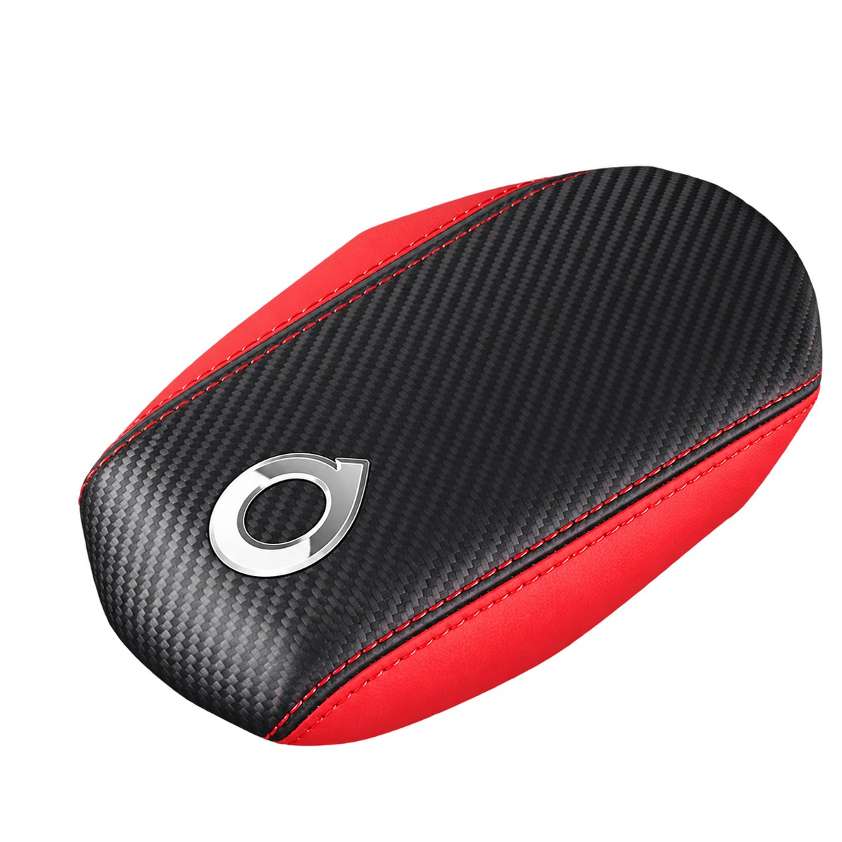 Carbon fibre style armrest box cover with red sides and silver emblem for GWM Cannon King Kong
