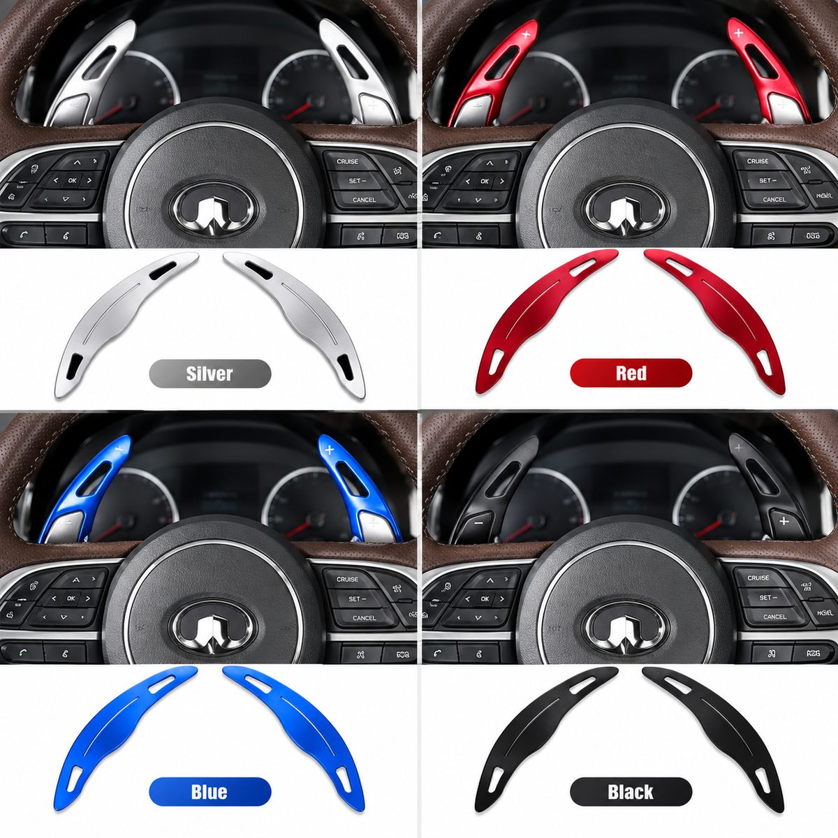 Isolated GWM Cannon black steering wheel shift paddle trim covers
