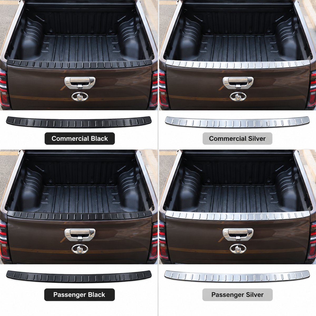 GWM Cannon tailgate guard installed in Commercial Black, Commercial Silver, Passenger Black and Passenger Silver