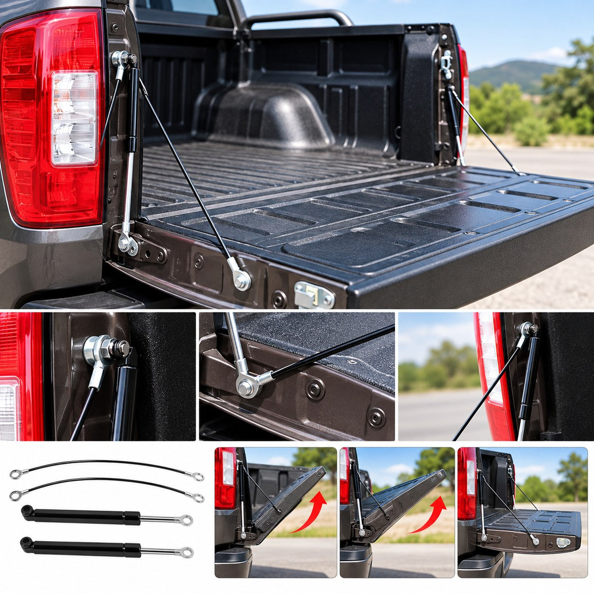 GWM Cannon tailgate hydraulic rod and support cables installed on open tailgate
