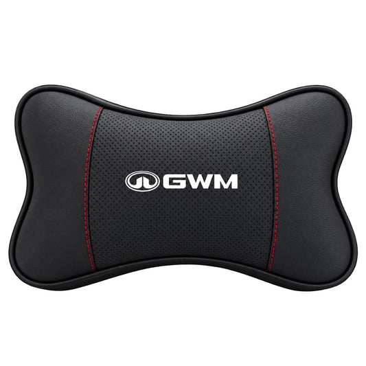 GWM black car seat headrest neck pillow with perforated centre and red stitching