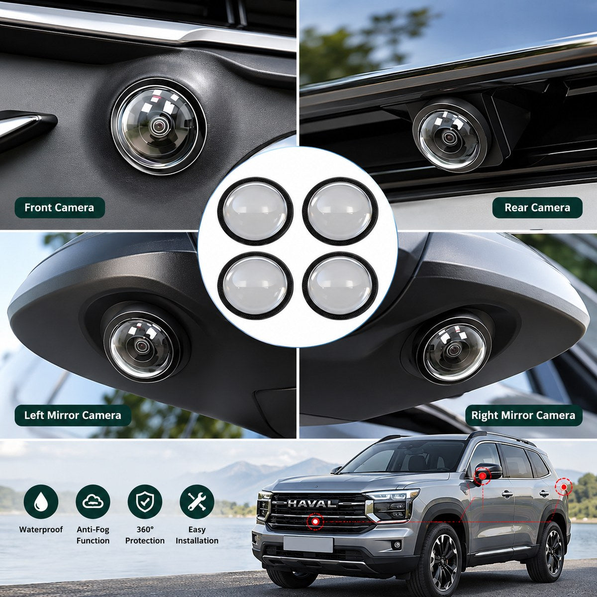GWM Haval camera protection covers installed on front, rear and mirror cameras
