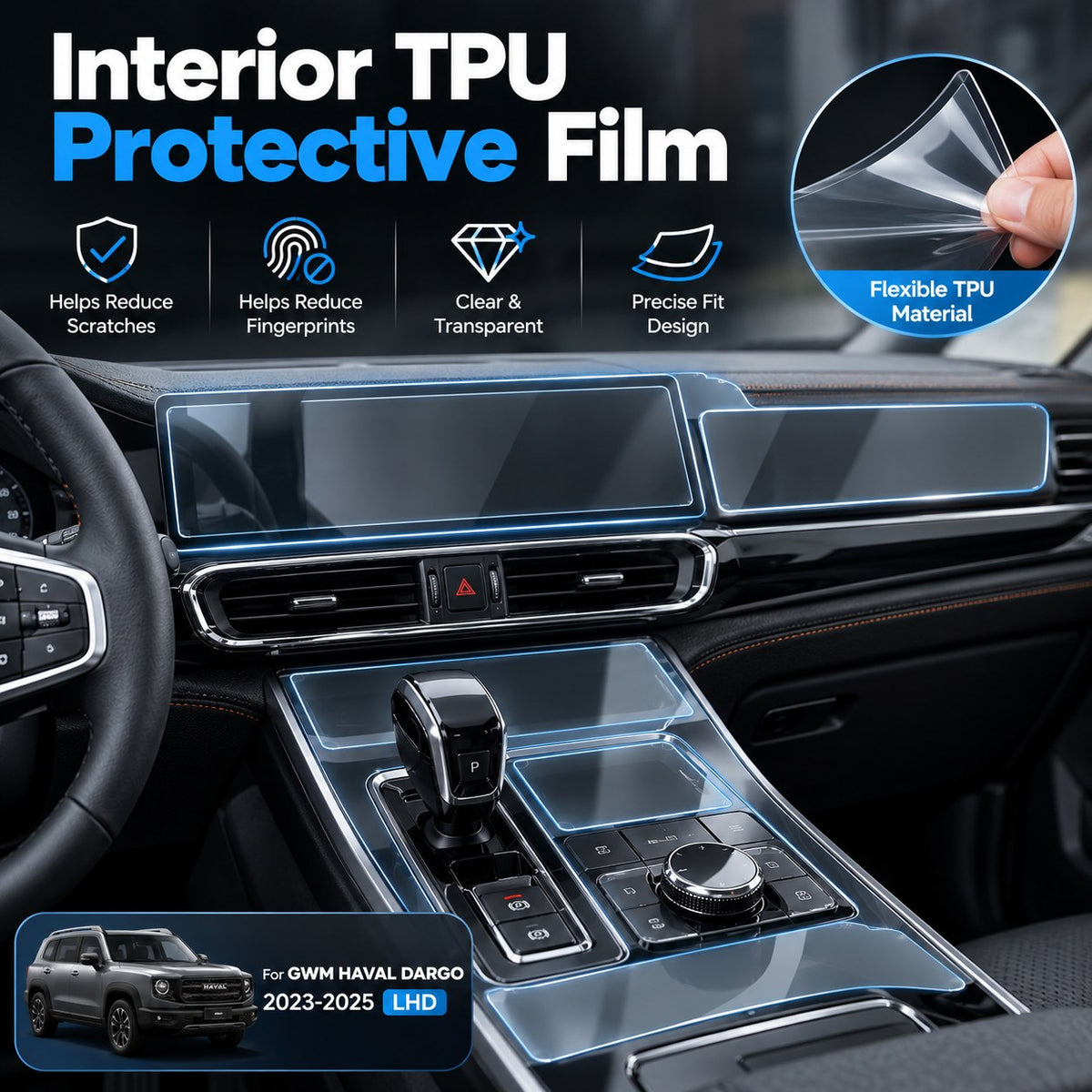 GWM Haval Dargo 2023-2025 interior TPU protective film with transparent pre-cut design