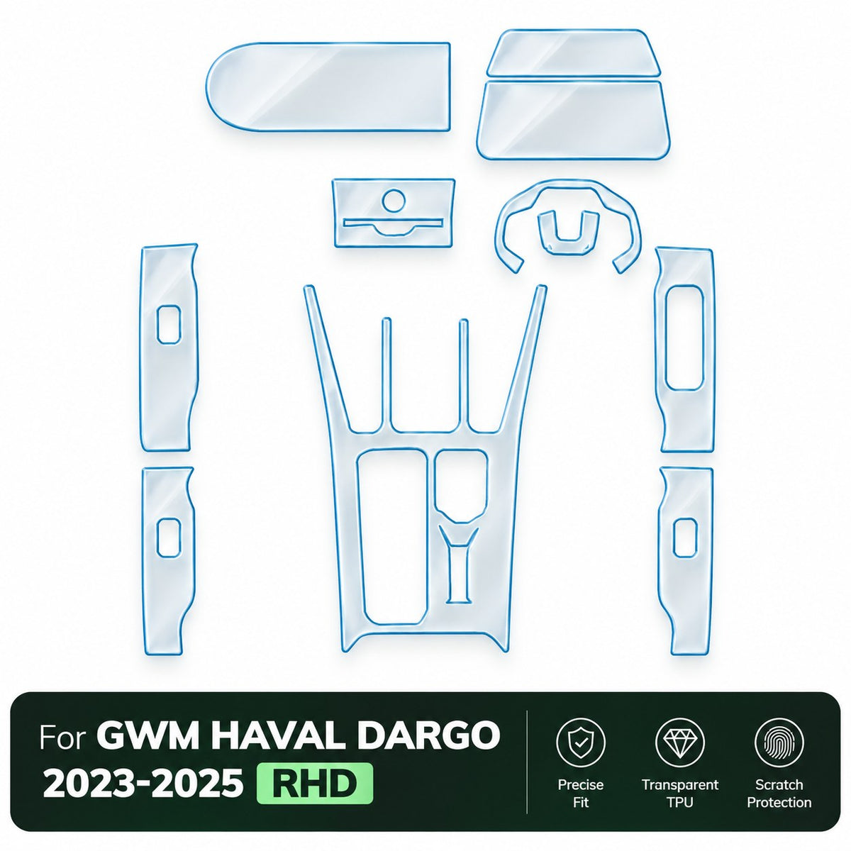 GWM Haval Dargo 2023-2025 RHD transparent TPU interior protective film kit