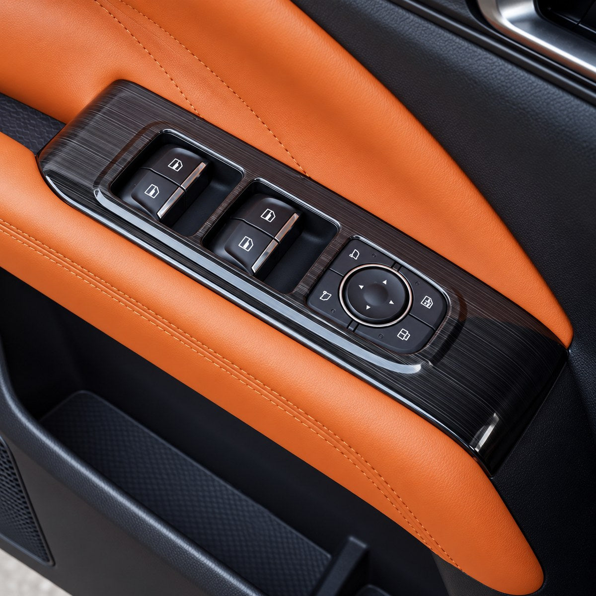 Black window switch frame trim installed on the interior door of GWM Haval H9 2024-2025