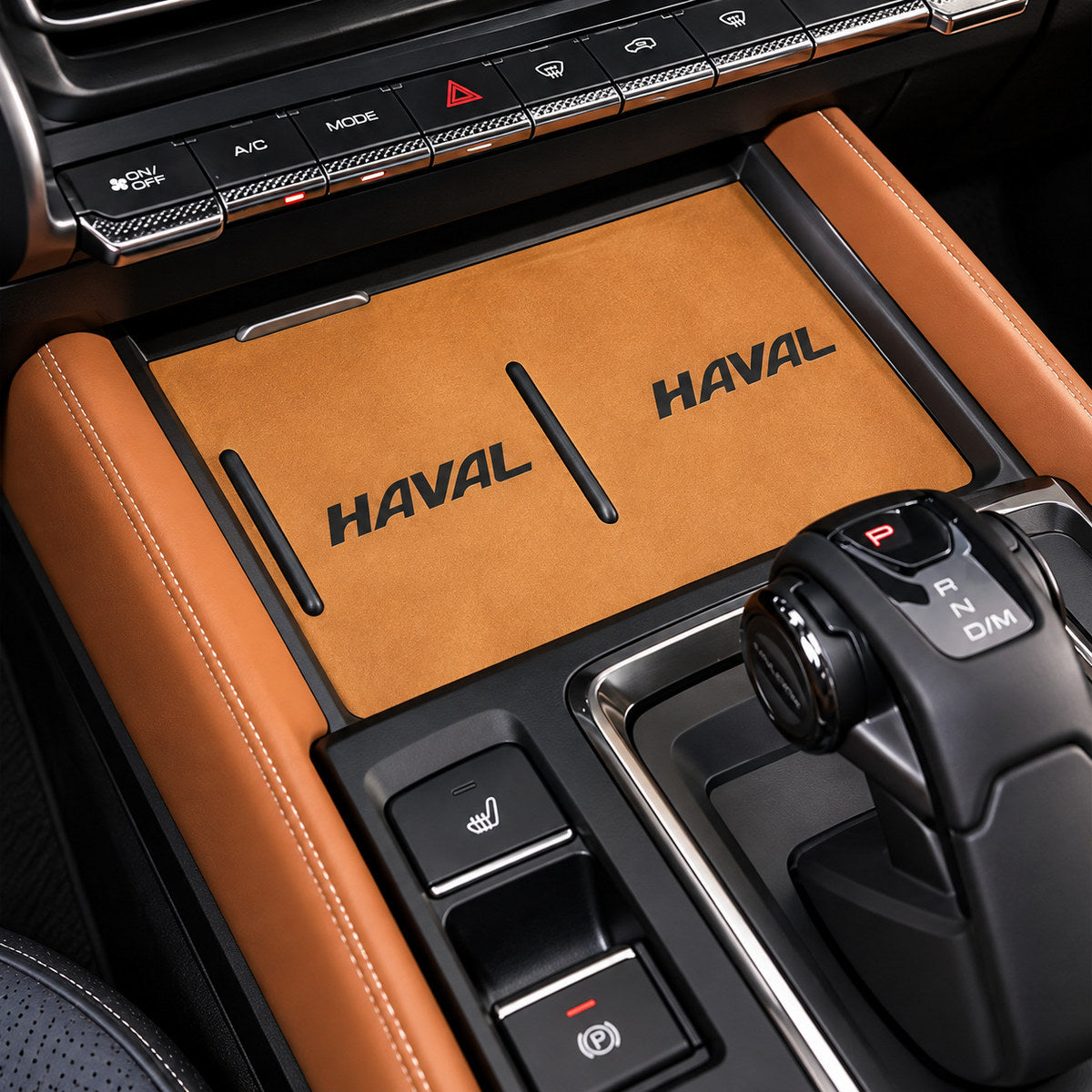 GWM Haval H9 2024-2025 leather orange mat installed on center console