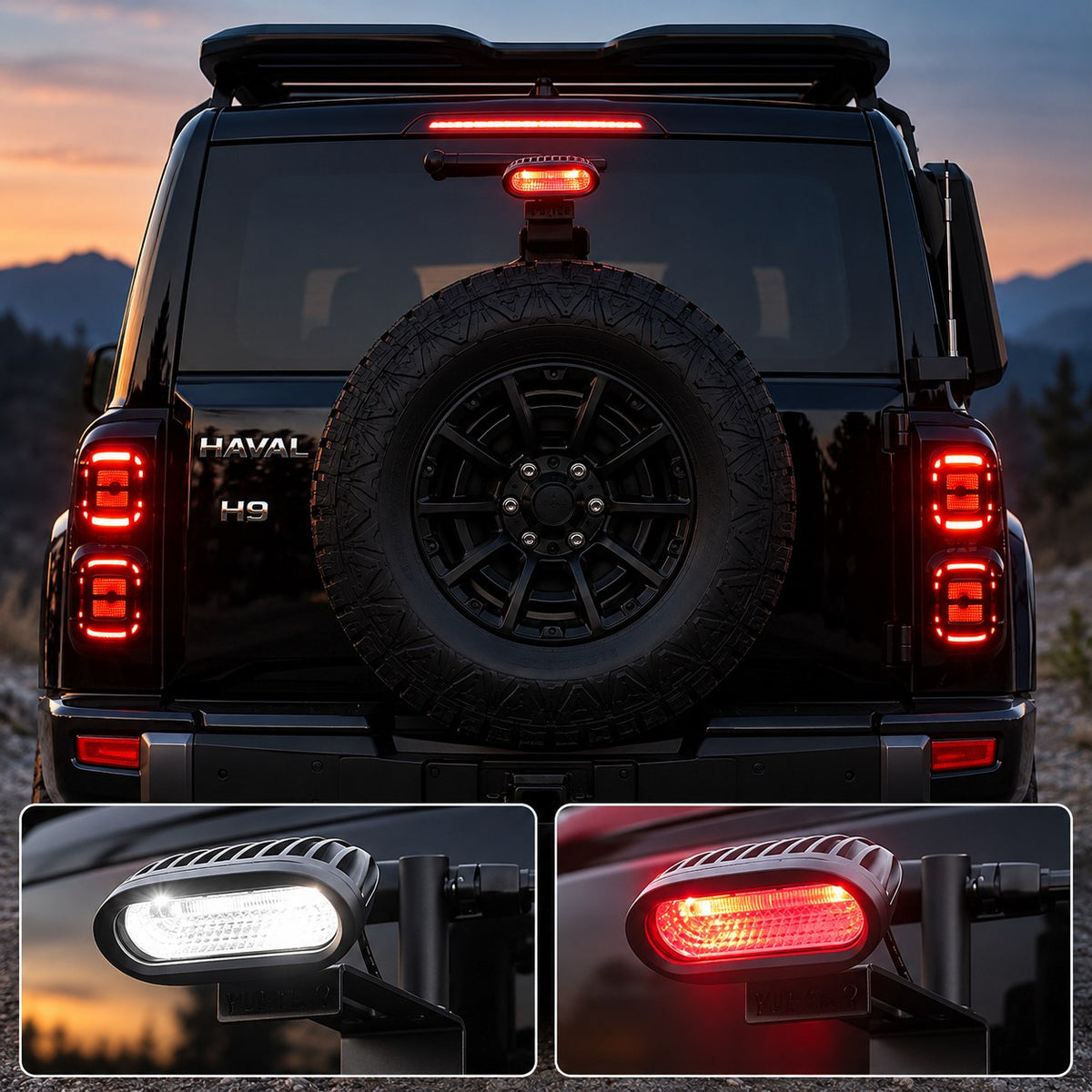 GWM HAVAL H9 2024-2025 reverse brake warning light installed on rear spare tyre