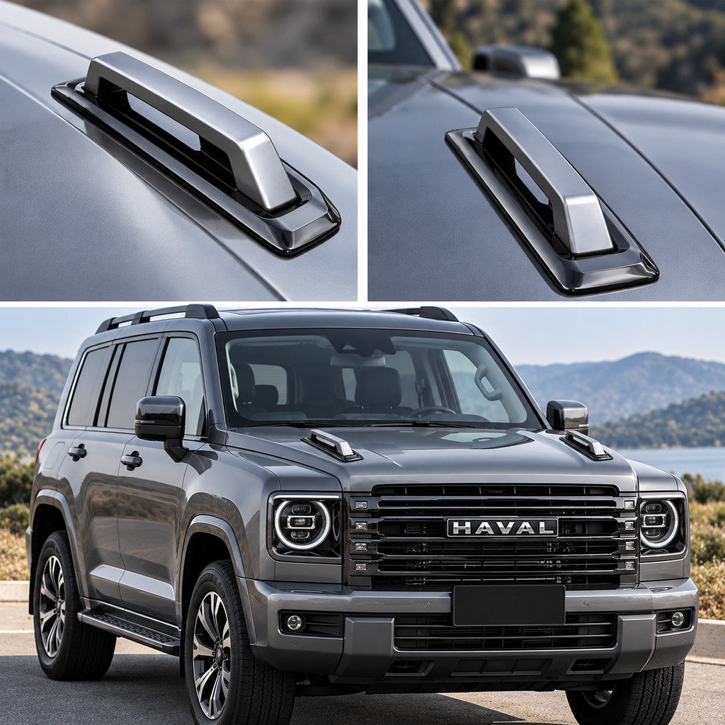 Grey hood styling accessories installed on a metallic grey GWM Haval H9 2024+