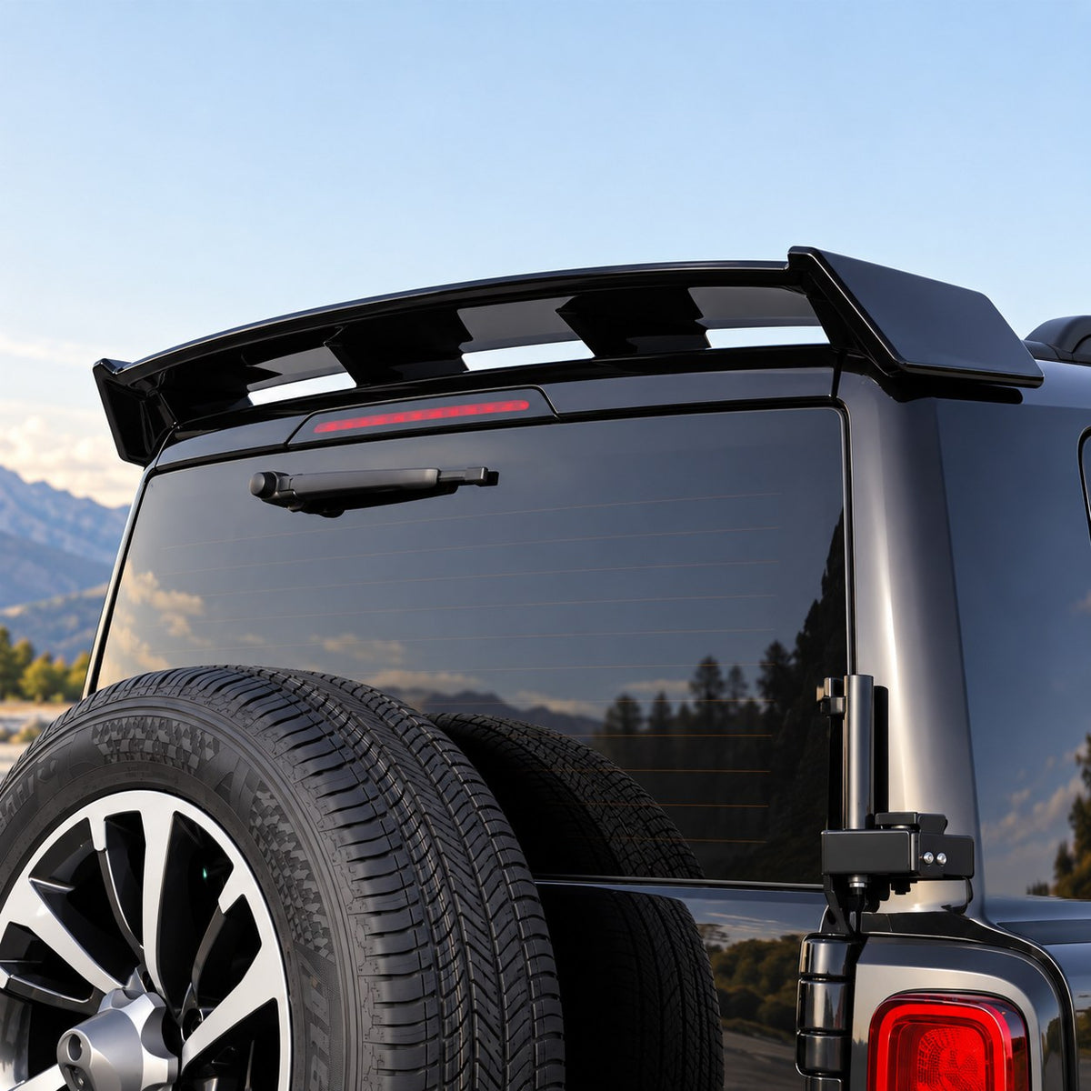 GWM Haval H9 rear view with black fixed air flow roof spoiler installed