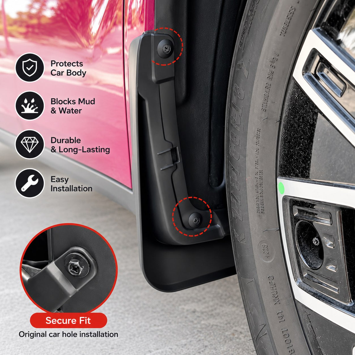 GWM ORA 5 2026 wheel mudguard securely installed beside the wheel with mounting points