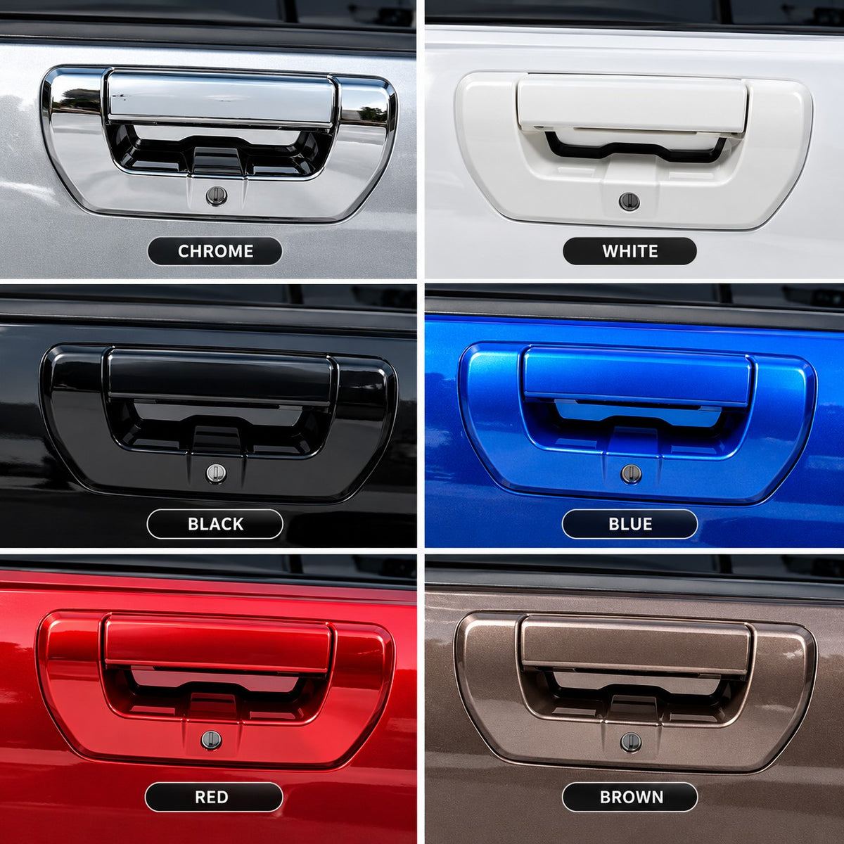 GWM Poer Power Cannon rear tailgate handle installed in chrome white black blue red and brown colour variants
