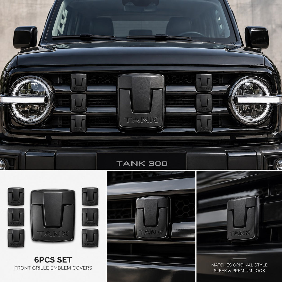 Great Wall Tank 300 3D ABS Matte Black front emblem badge 1 piece installed on the front grille
