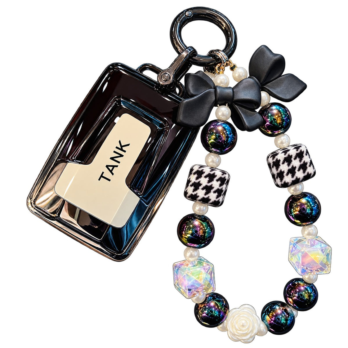 GWM TANK 300 500 car key fob case cover with black bow and decorative beaded strap
