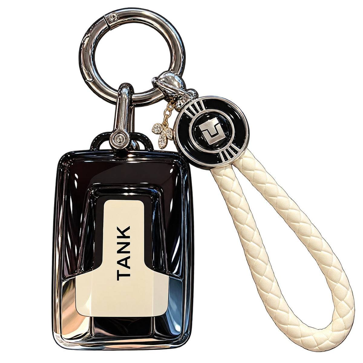 GWM TANK 300 500 car key fob case cover with braided cream strap and TANK logo