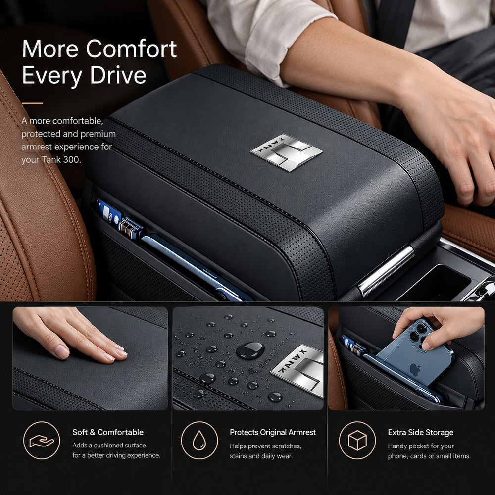 GWM Tank 300 armrest cover showing comfort, armrest protection and extra side storage