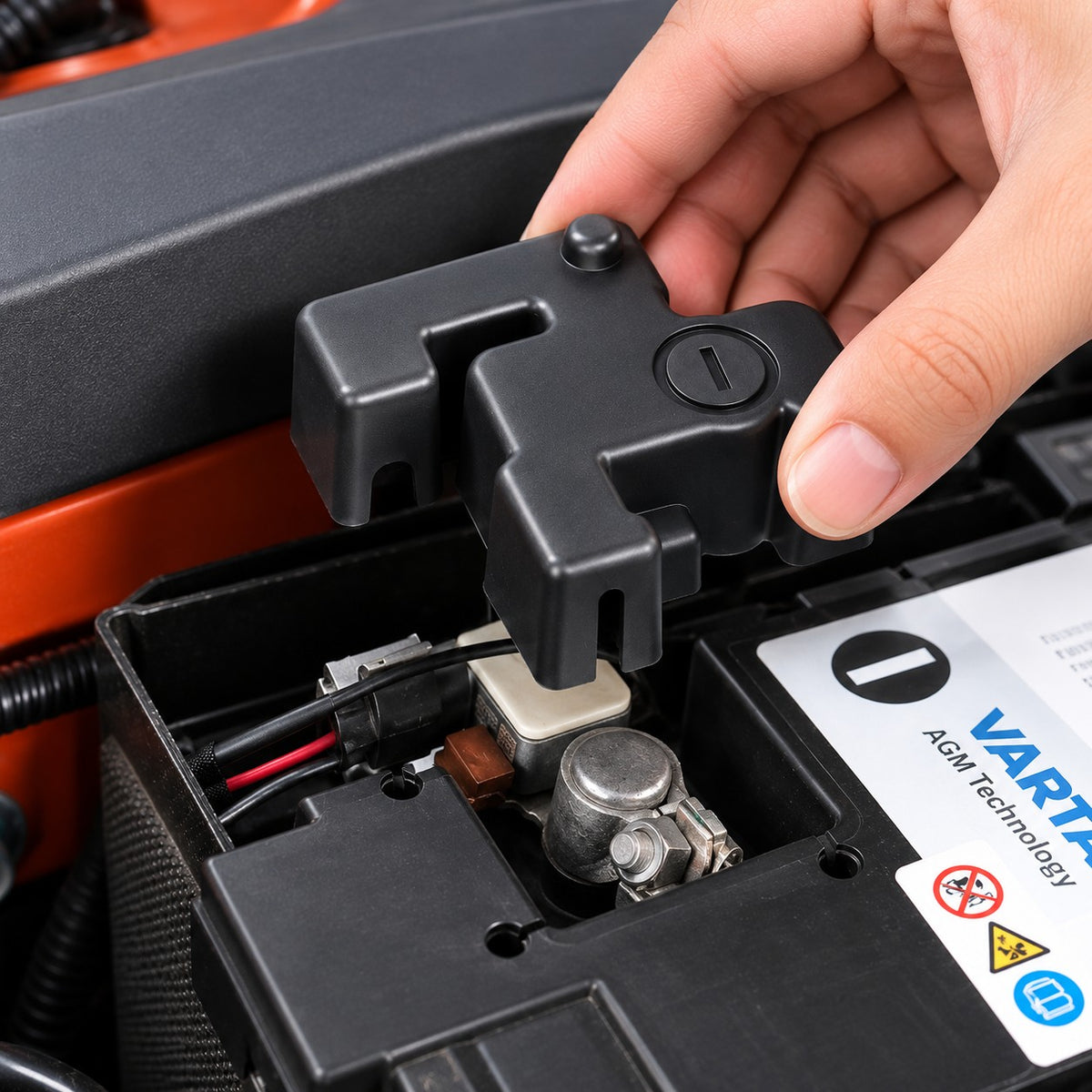 GWM Tank 300 battery negative electrode protection cover being installed on the battery terminal