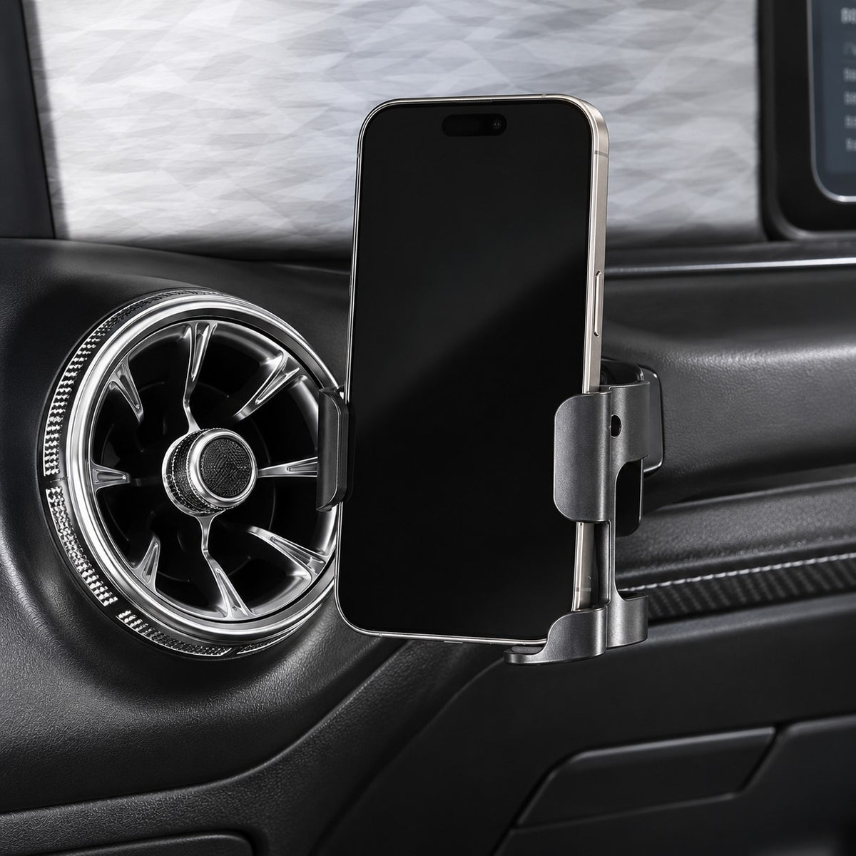 GWM Tank 300 Black-A multifunctional cup holder holding a smartphone beside the dashboard air vent