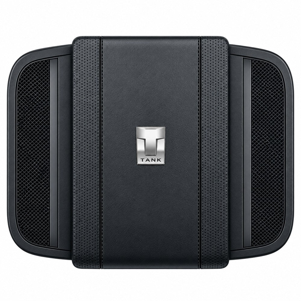 Top view of GWM Tank 300 central armrest leather protective cover with perforated detailing
