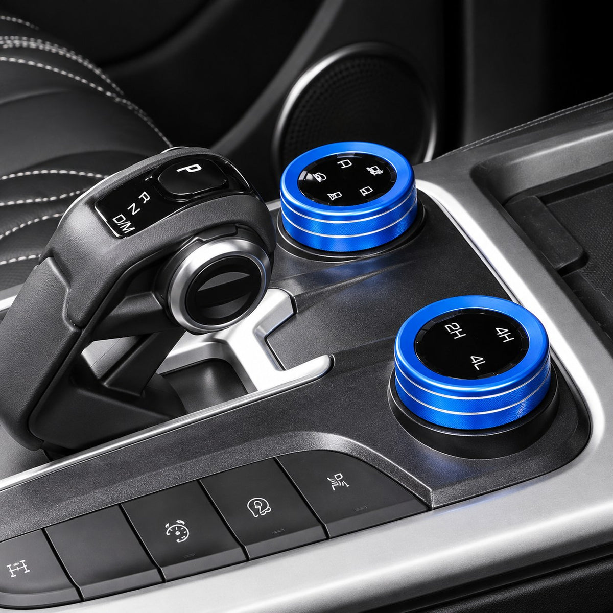 GWM TANK 300 central gear 4WD switch trim in blue installed around the 4WD switch and central console