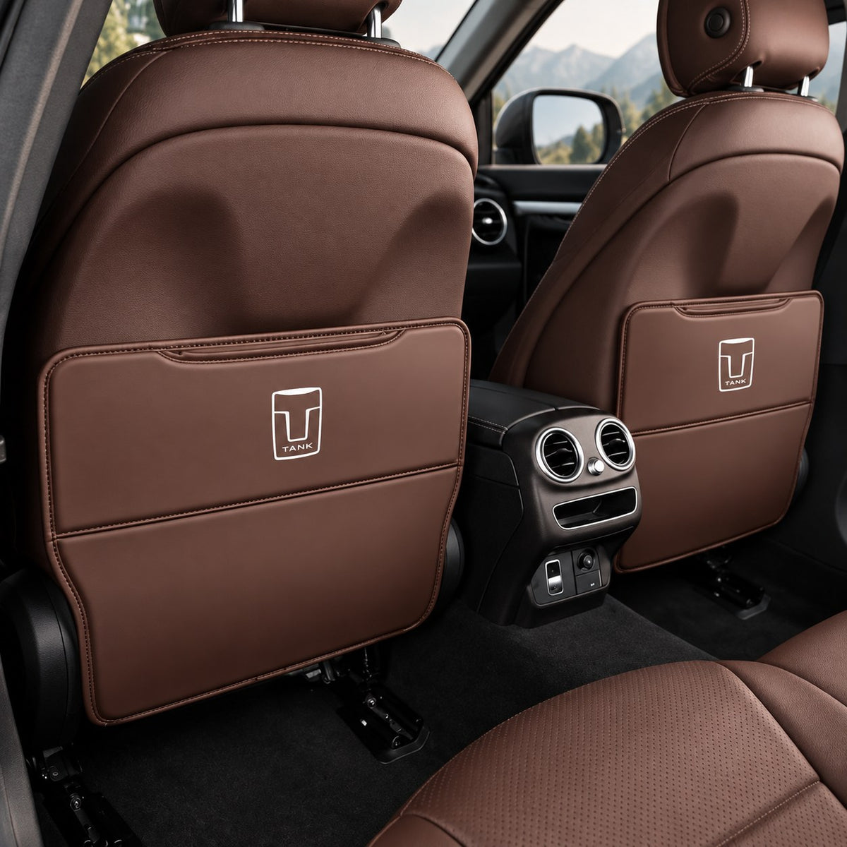 GWM Tank 300 coffee leather rear seat anti-kick cover installed in the rear cabin