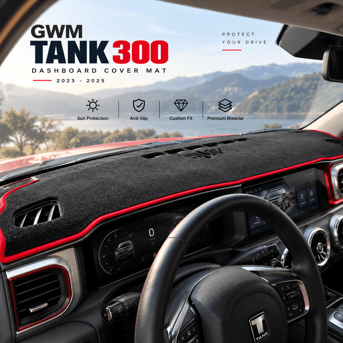 GWM TANK 300 dashboard cover mat installed driver view 2023-2025