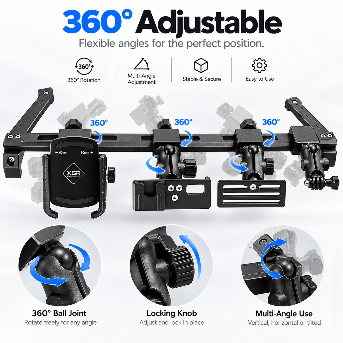 GWM Tank 300 central expansion bracket with 360 degree adjustable mounting joints and accessory positions